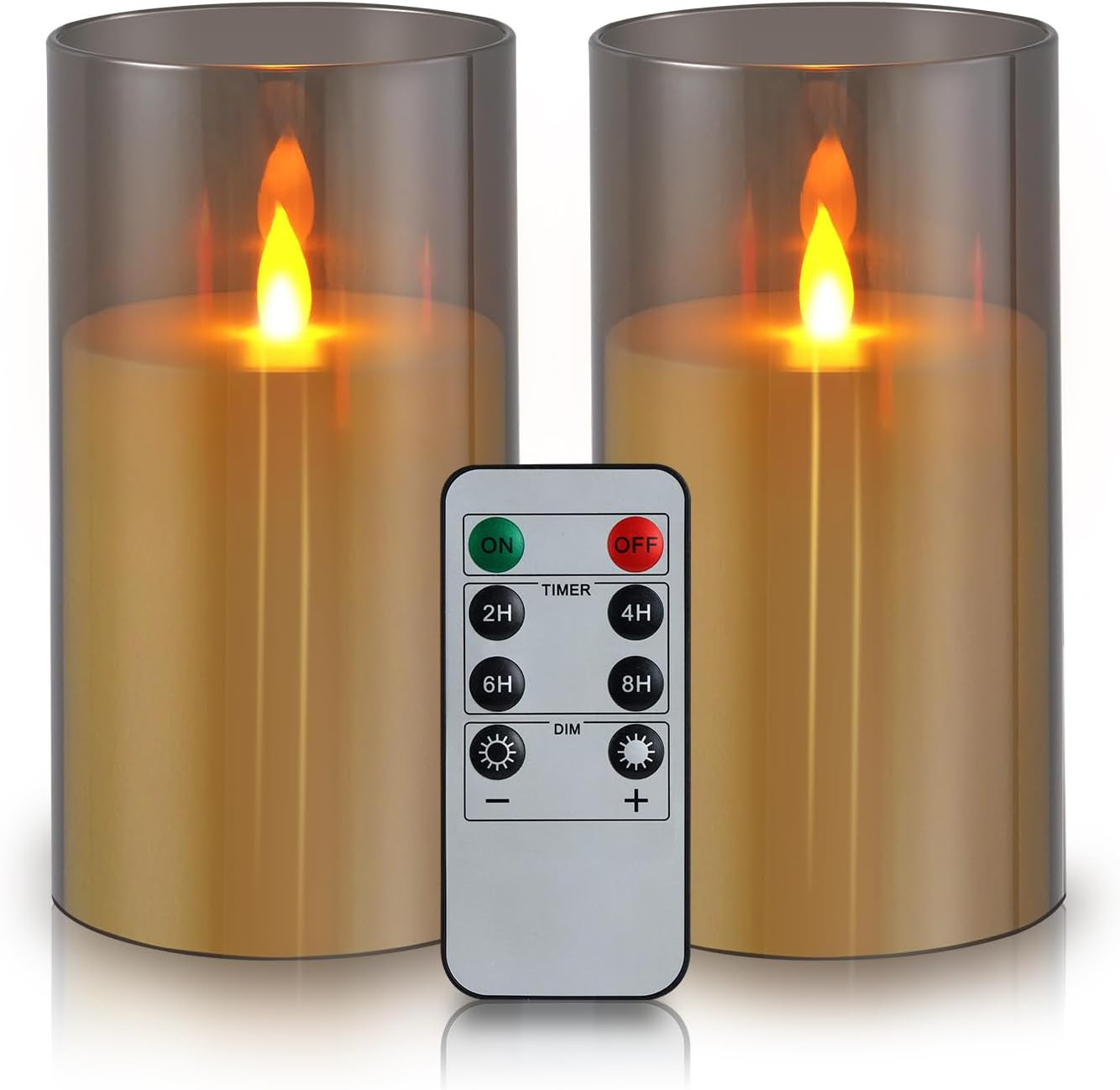 Flameless Candles 4″ 5″ 6″ Set of 3 Acrylic Glass Pillars 3″ Diameter Battery…