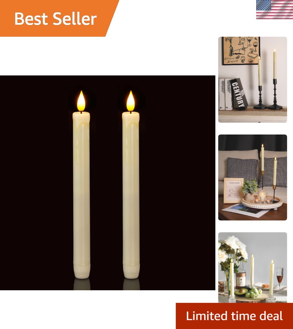 Elegant 2-Pack Flameless Taper Candles with Flickering LED – Ivory 9.6″