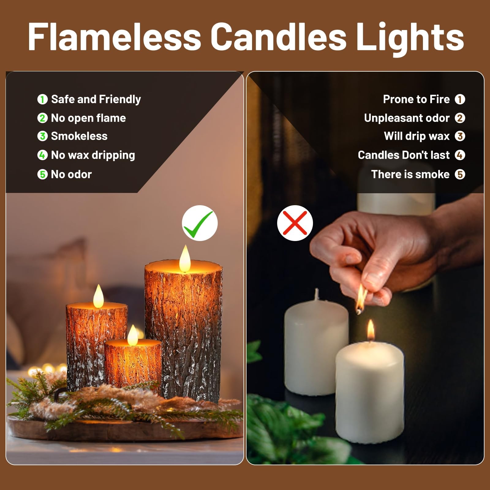 VEEKI VK-SP-01 Flameless Candles Set of 3 Battery LED Pillar Candles Remote