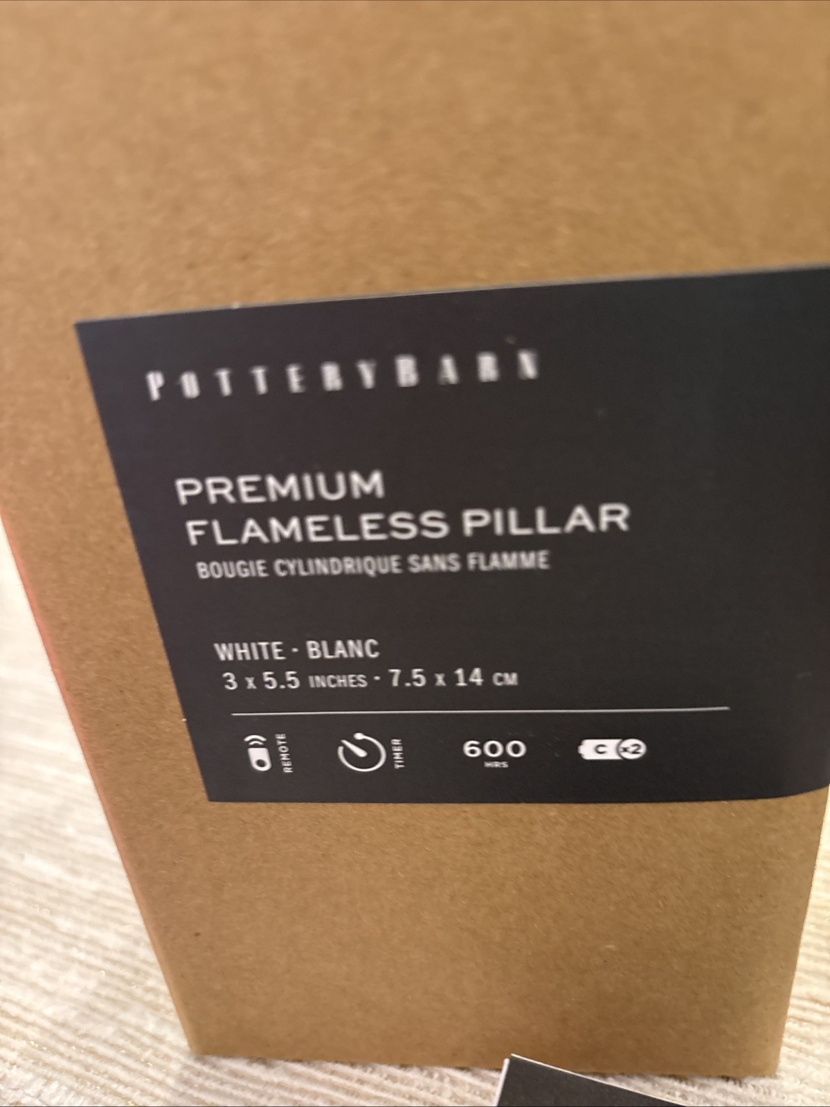 Pottery Barn Premium Flameless Flickering Pillar Candle New White 3 X 5.5”