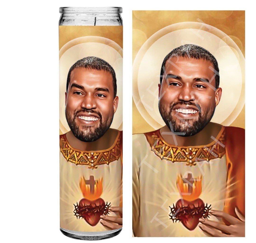 Saint Kanye West Celebrity Parody Prayer Candle, Rap Hip Hop Icon