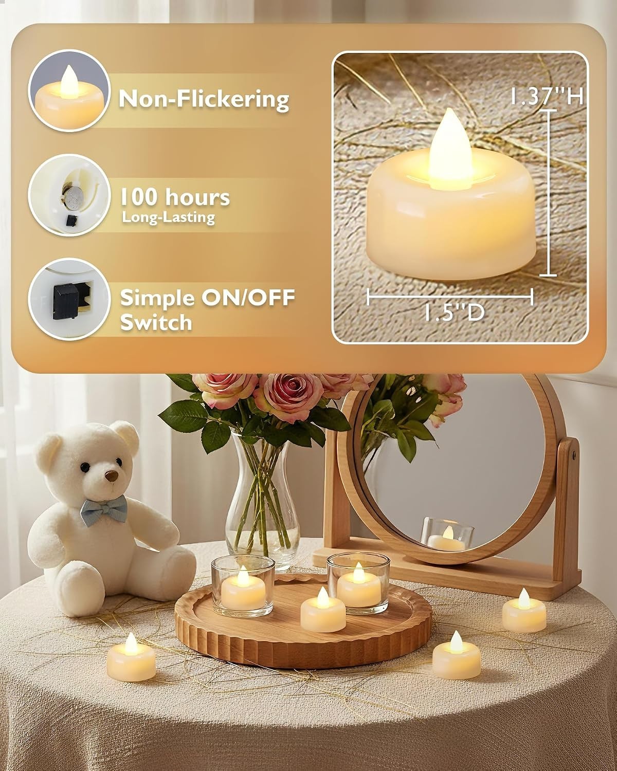 12 Pack Flameless LED Tea Lights Candles Battery Operated, Electric