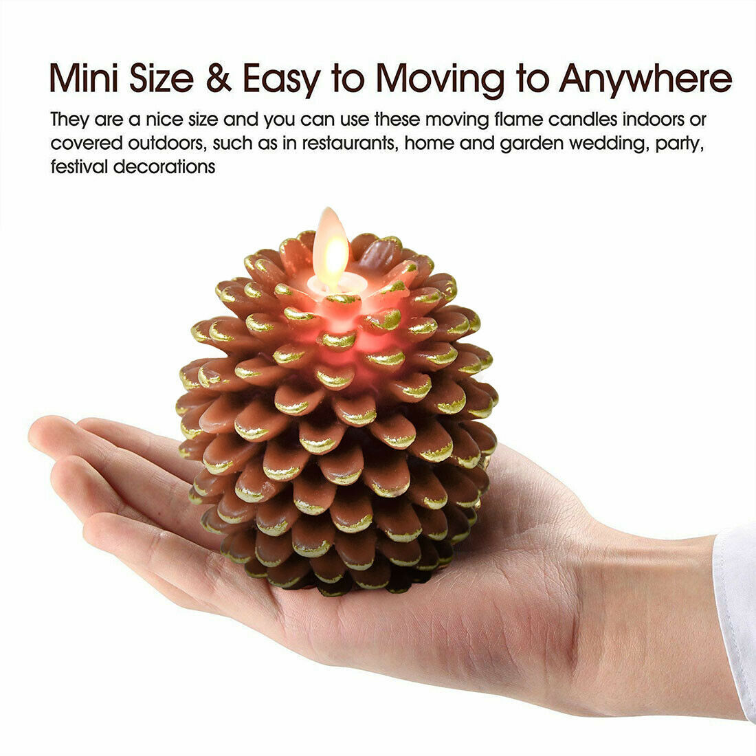 Luminara Flameless Pine Cone Wax LED Battery Operated Candles with Remote Brown