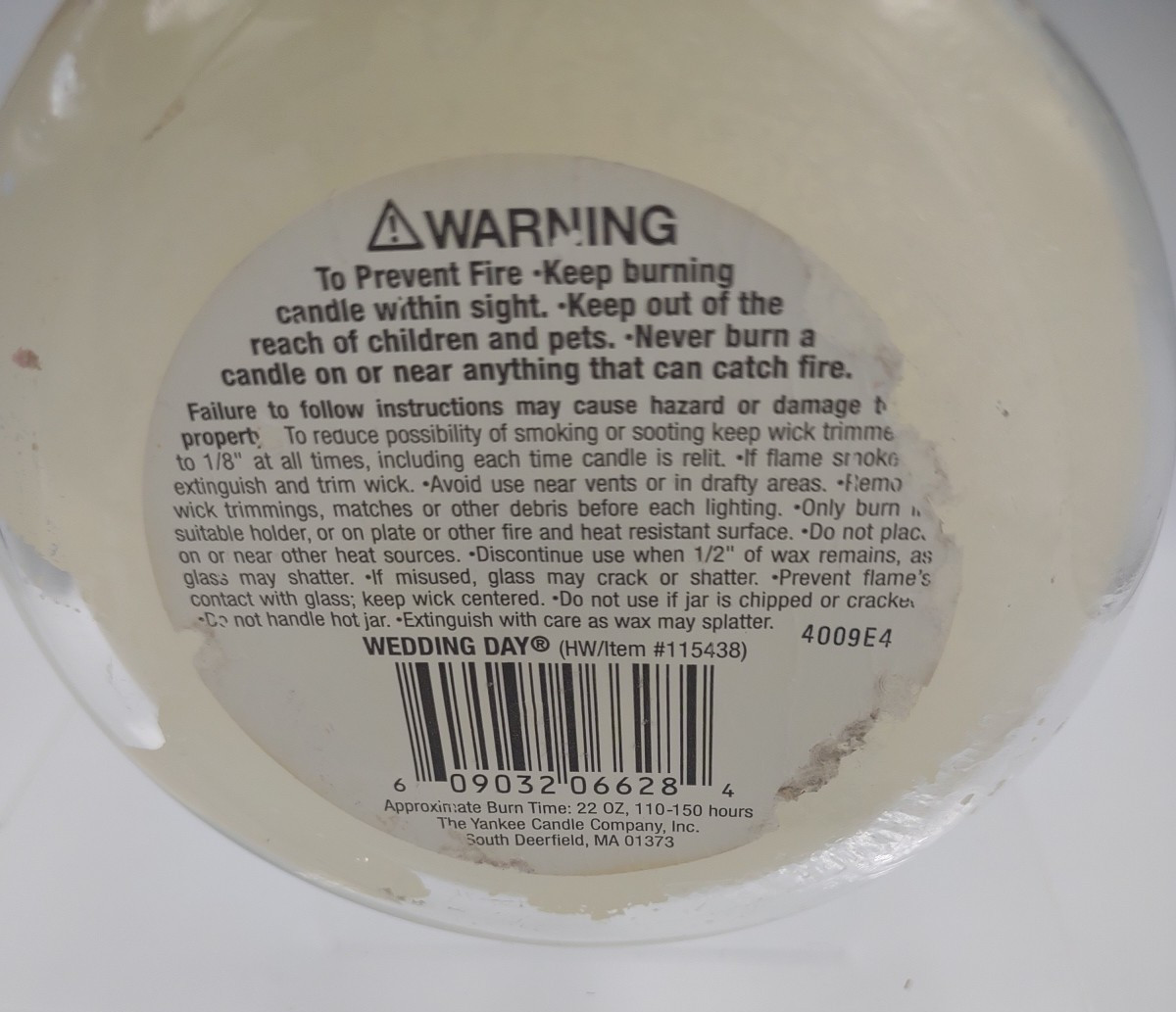 Yankee Candle “WEDDING DAY”~ Floral ~ Large 22 oz. ~ New/never used