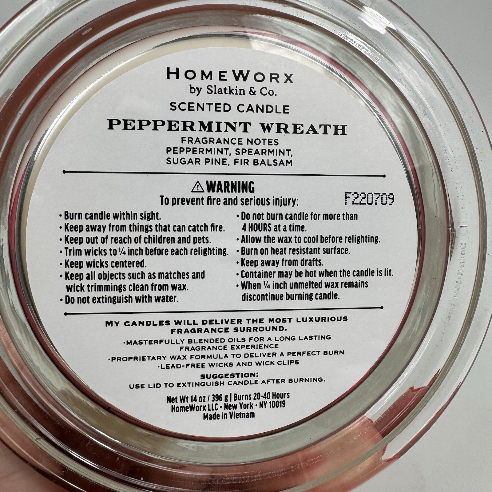 HomeWorx by Harry Slatkin Peppermint Wreath Scented Candle 3 Wick Christmas