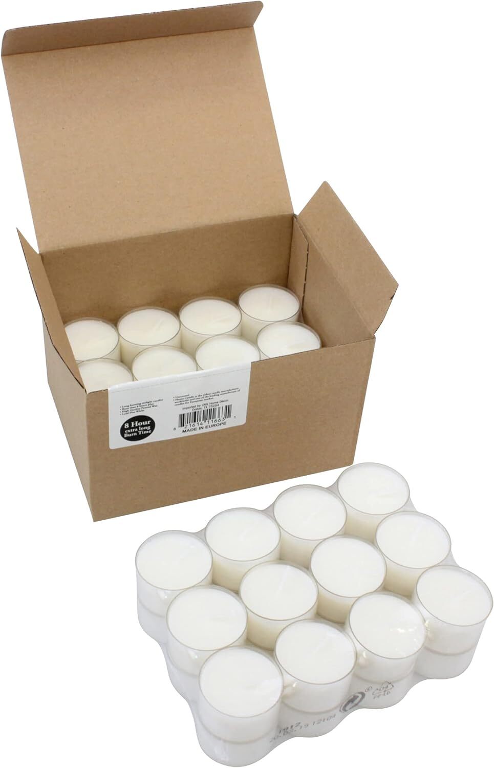 Stonebriar Bulk 48 Pack Unscented Smokeless Long Clear Cup Tea Light Candles