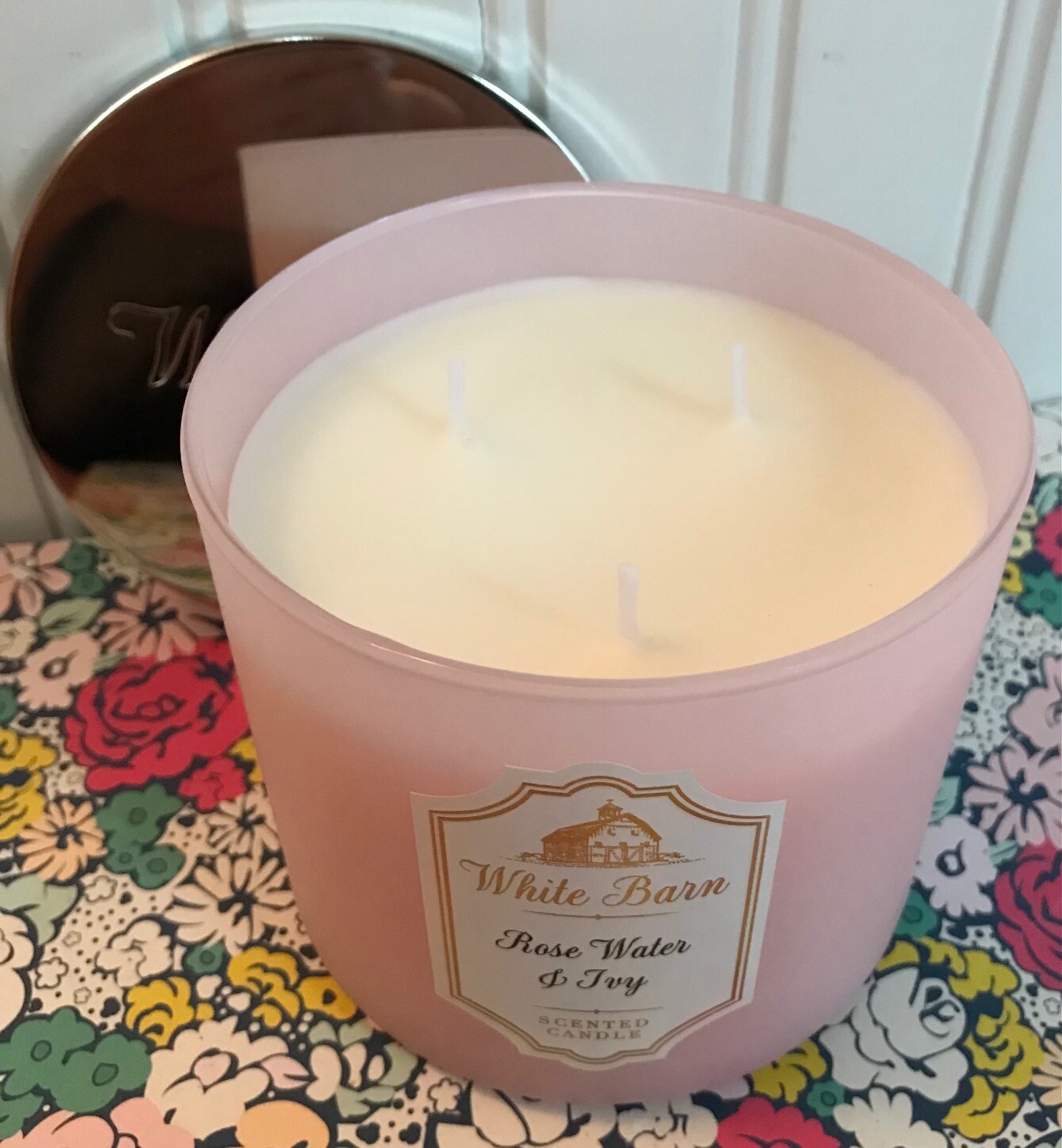 NEW WHITE BARN ROSE WATER & IVY 3 WICK SCENTED CANDLE 14.5 OZ