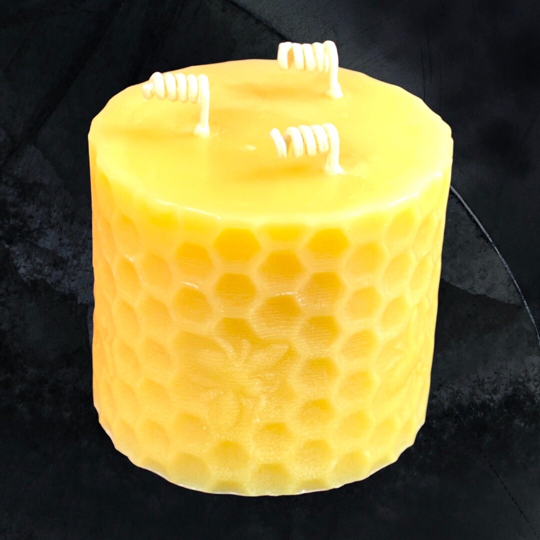 Luxury large Beeswax Pillar, Unscented Candles, Made in Canada