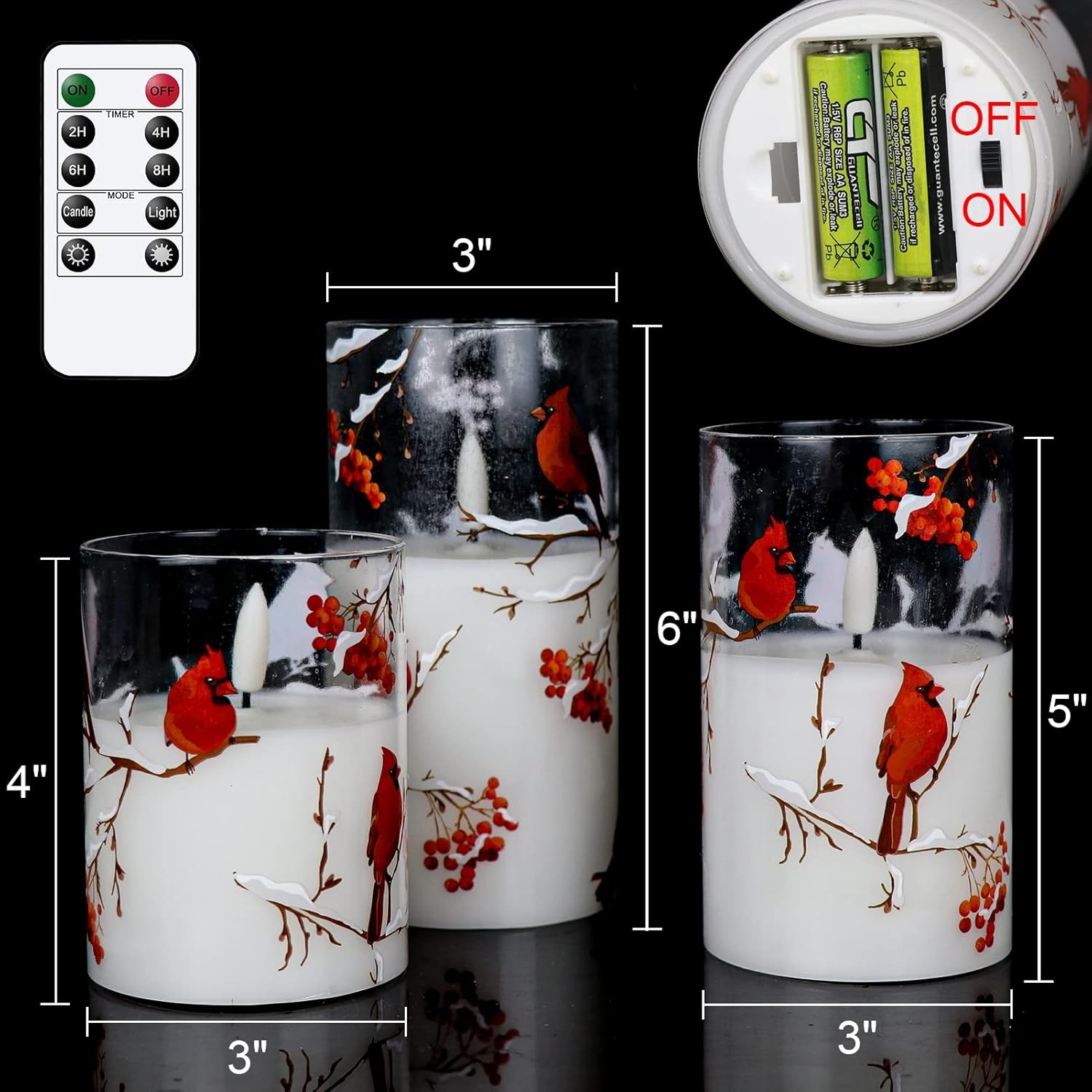 GenSwin Red Bird Glass Flameless Candles with Remote Timers, Battery Operated