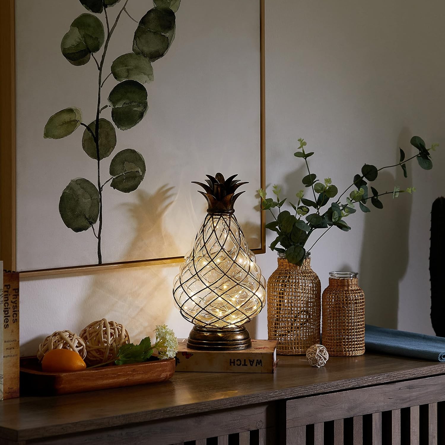 Extra Large Glass Pineapple Light 13 in Lantern Decorative,Ip44 Waterproof 6 Hou