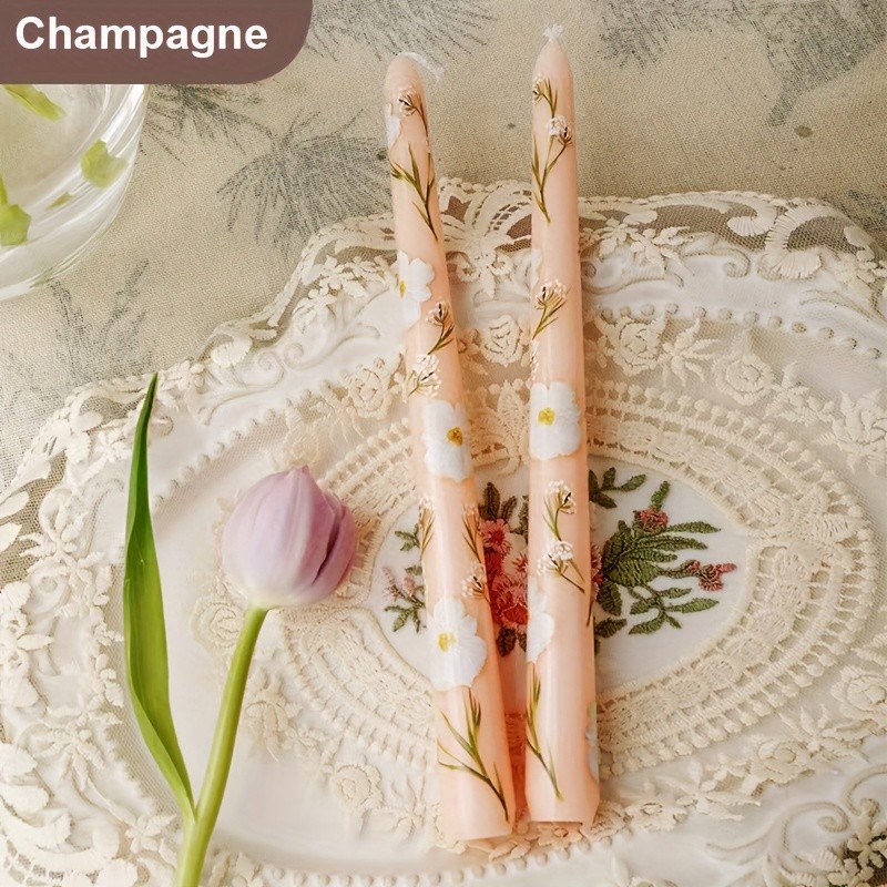 10 in Taper Candles, 2pcs Floral Print Smokeless Tapered, Fancy Dinner Candles