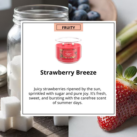 2 Pack Strawberry Breeze 3-Wick Scented Glass Jar Candle, 11.5 oz Free Ship