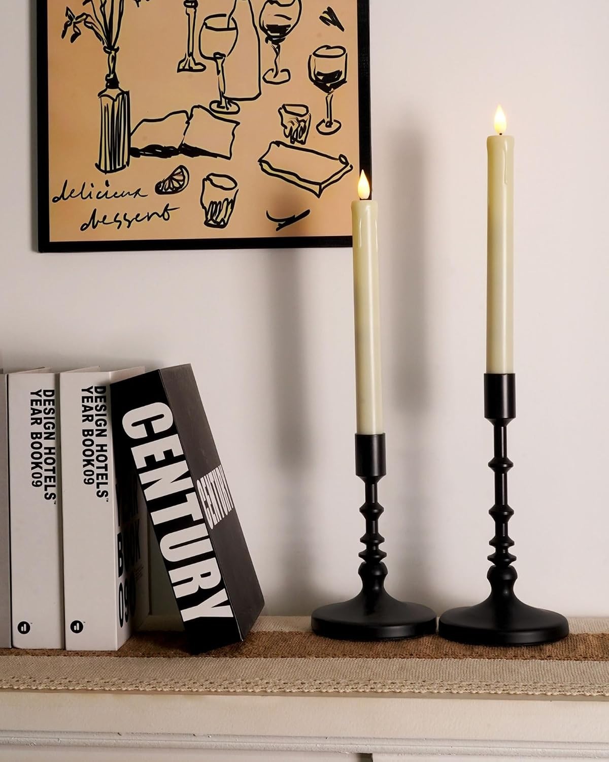Elegant 2-Pack Flameless Taper Candles with Flickering LED – Ivory 9.6″