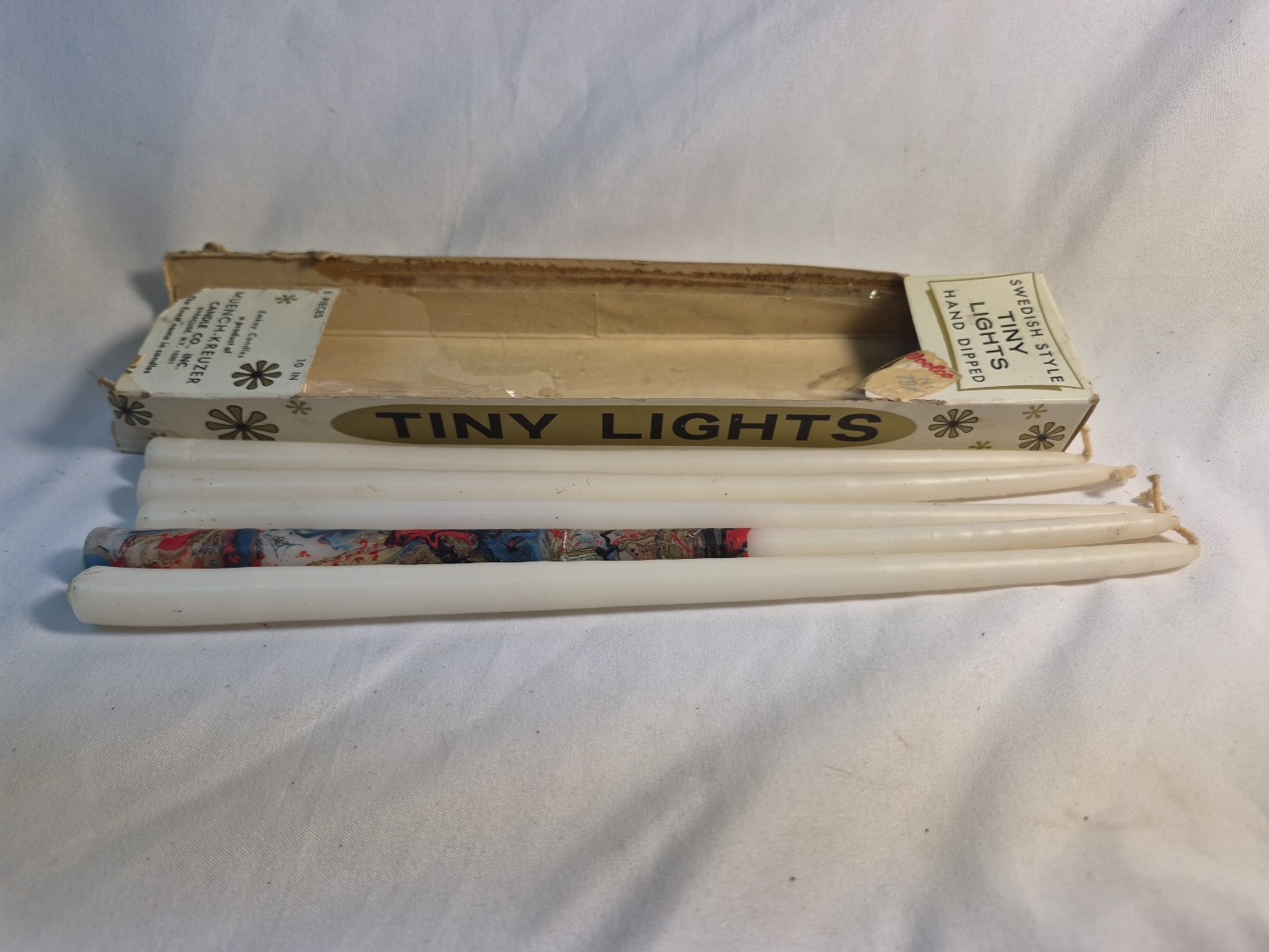 5- VTG Emkay Candles Muench Kreuzer Swedish Style Tiny Lights 10″ White #6251