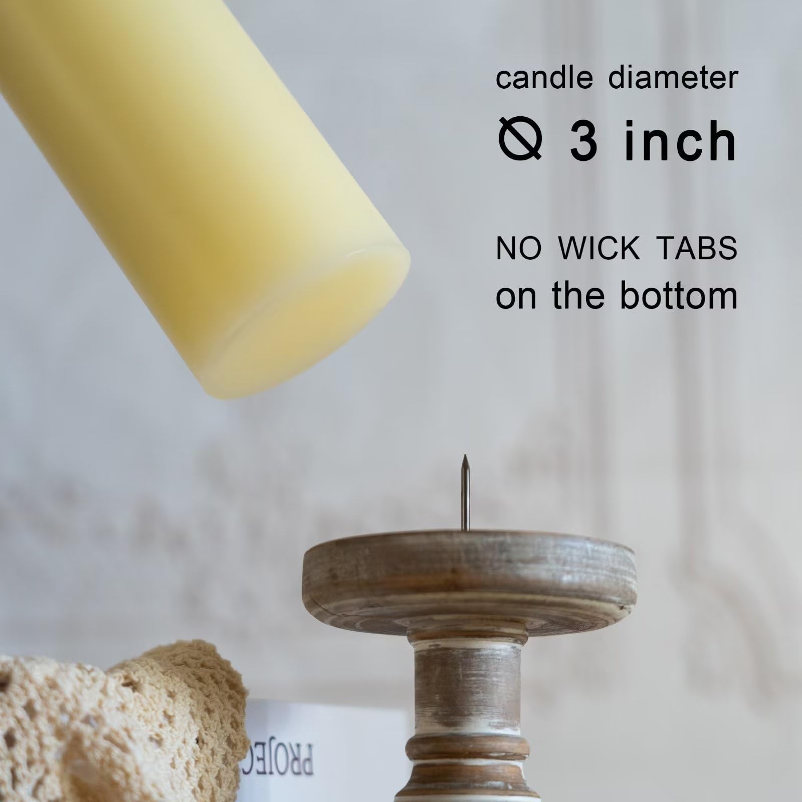 3″ x 4″ Hand-Poured Unscented Dripless Pillar Candle Set 3 Long Clean Burning