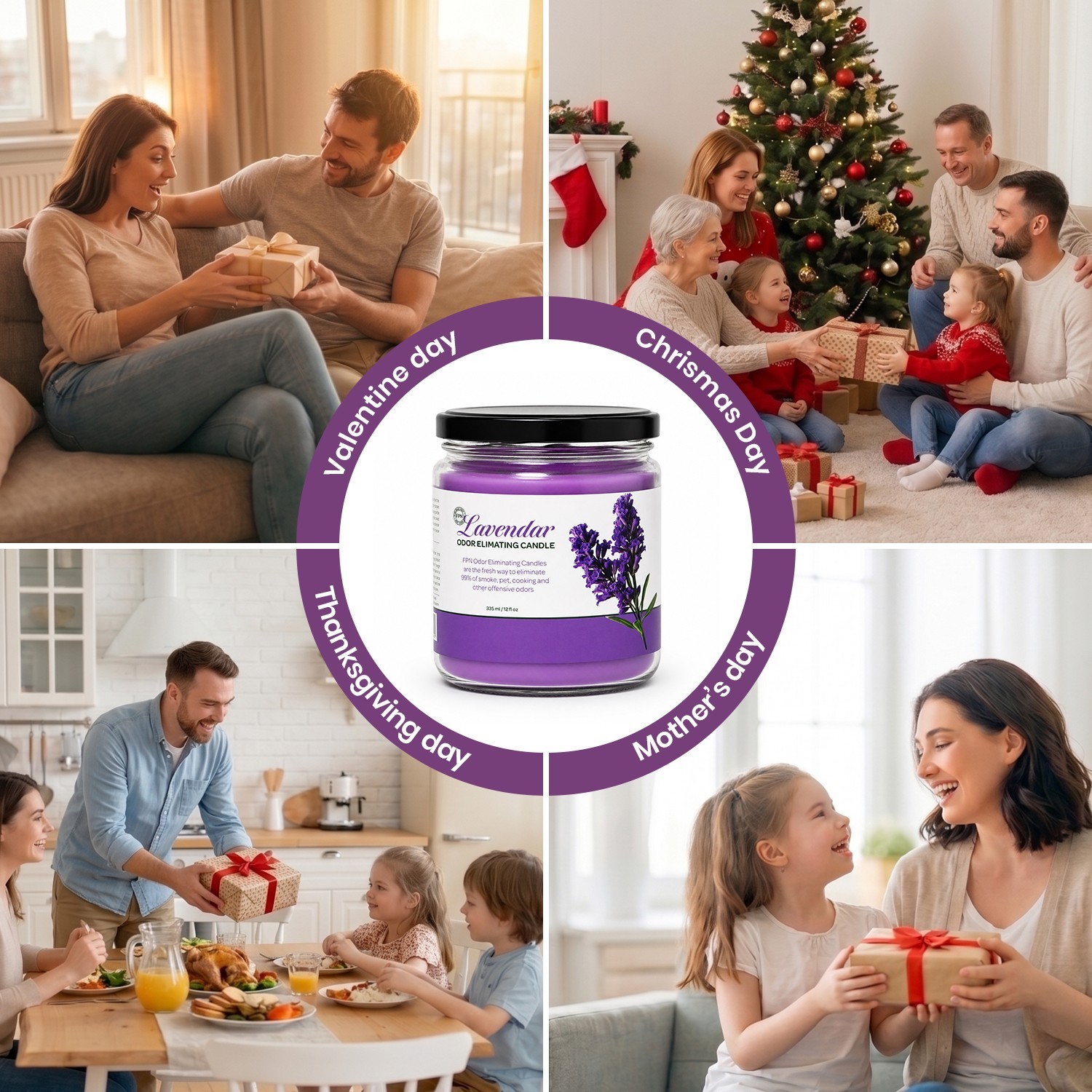 FPN Scented Odor Eliminating Candles Jars Soyawax Candle Lavender Scent 2 Pcs