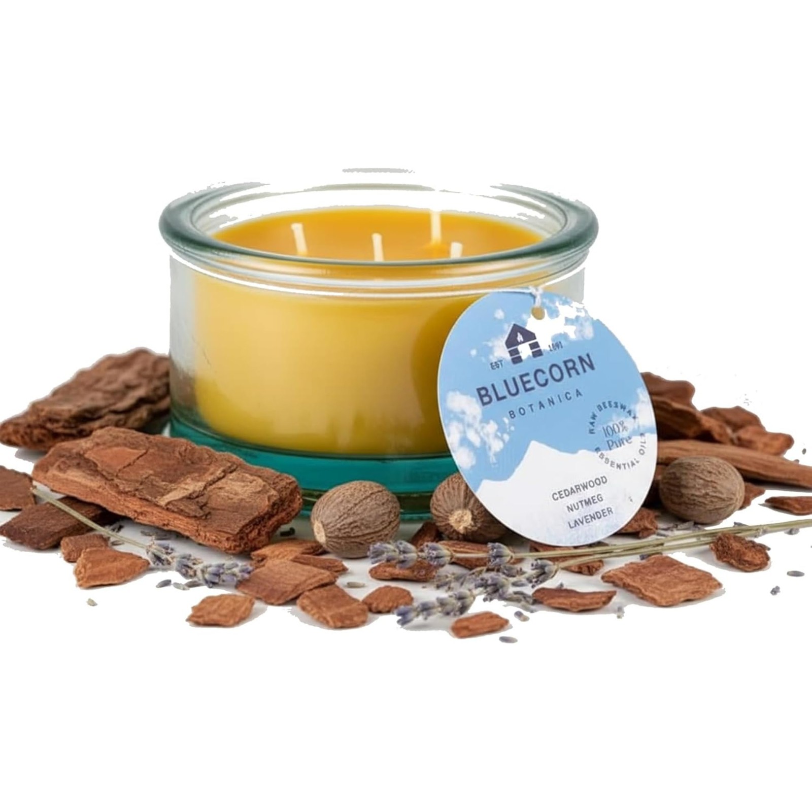 Bluecorn Botanica Beeswax 3-Candle, 10 oz, Cedarwood, Nutmeg & Lavender Essen…