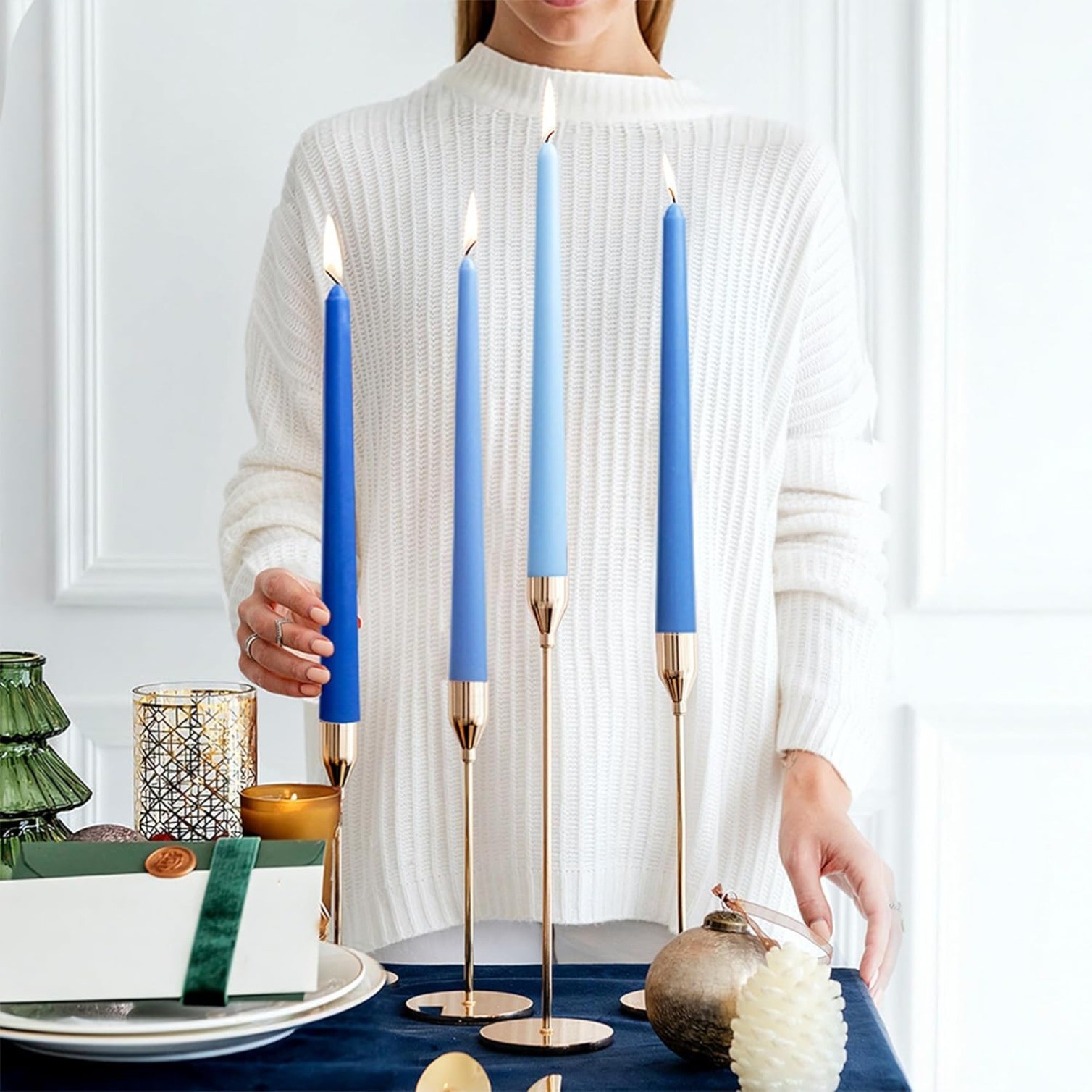 12pcs Taper Candles Scented Gradient Color,Handmade from Vegan Soy Wax