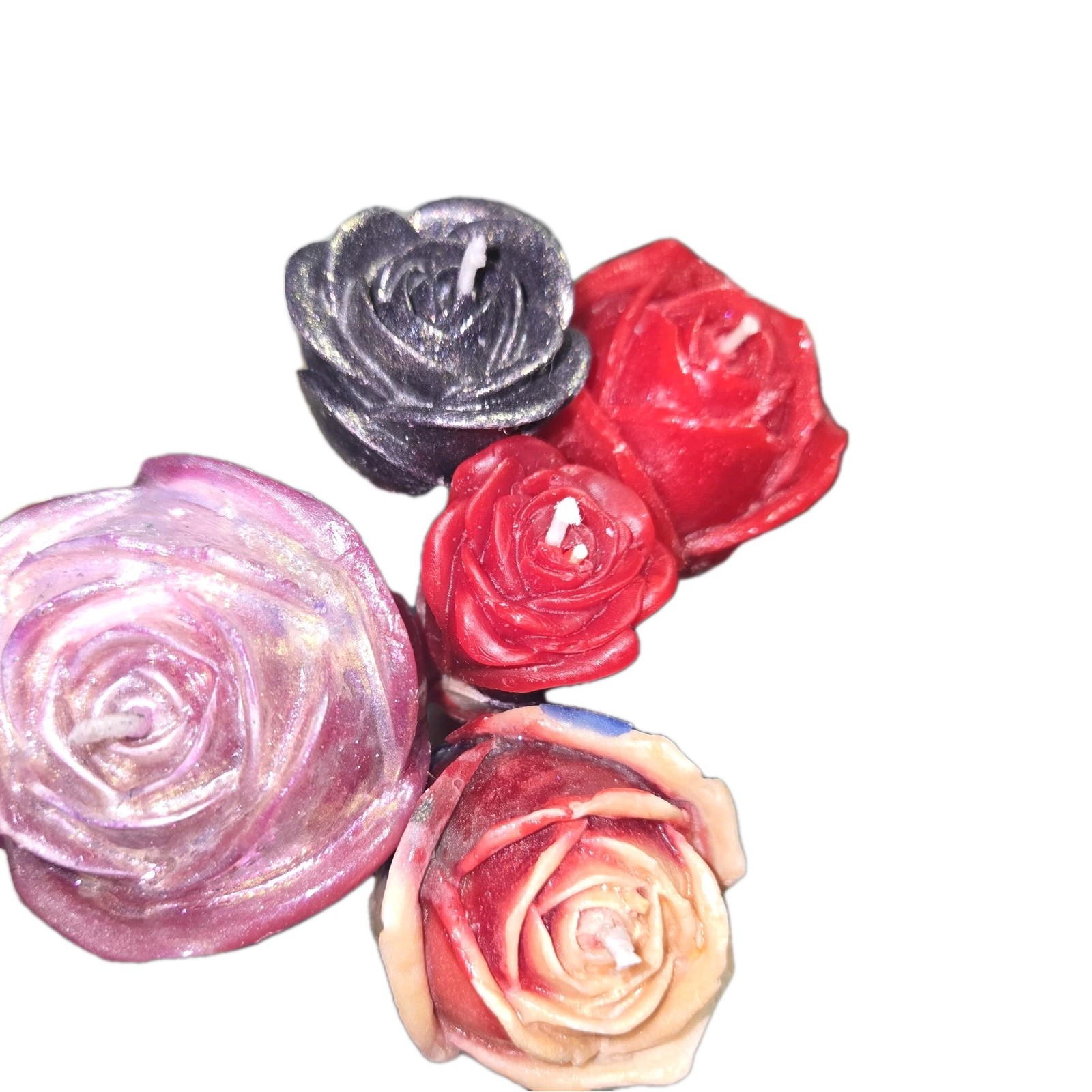 1/2 Dozen Stemmed Flower Candle Bouquet in Red Vase Multicolor