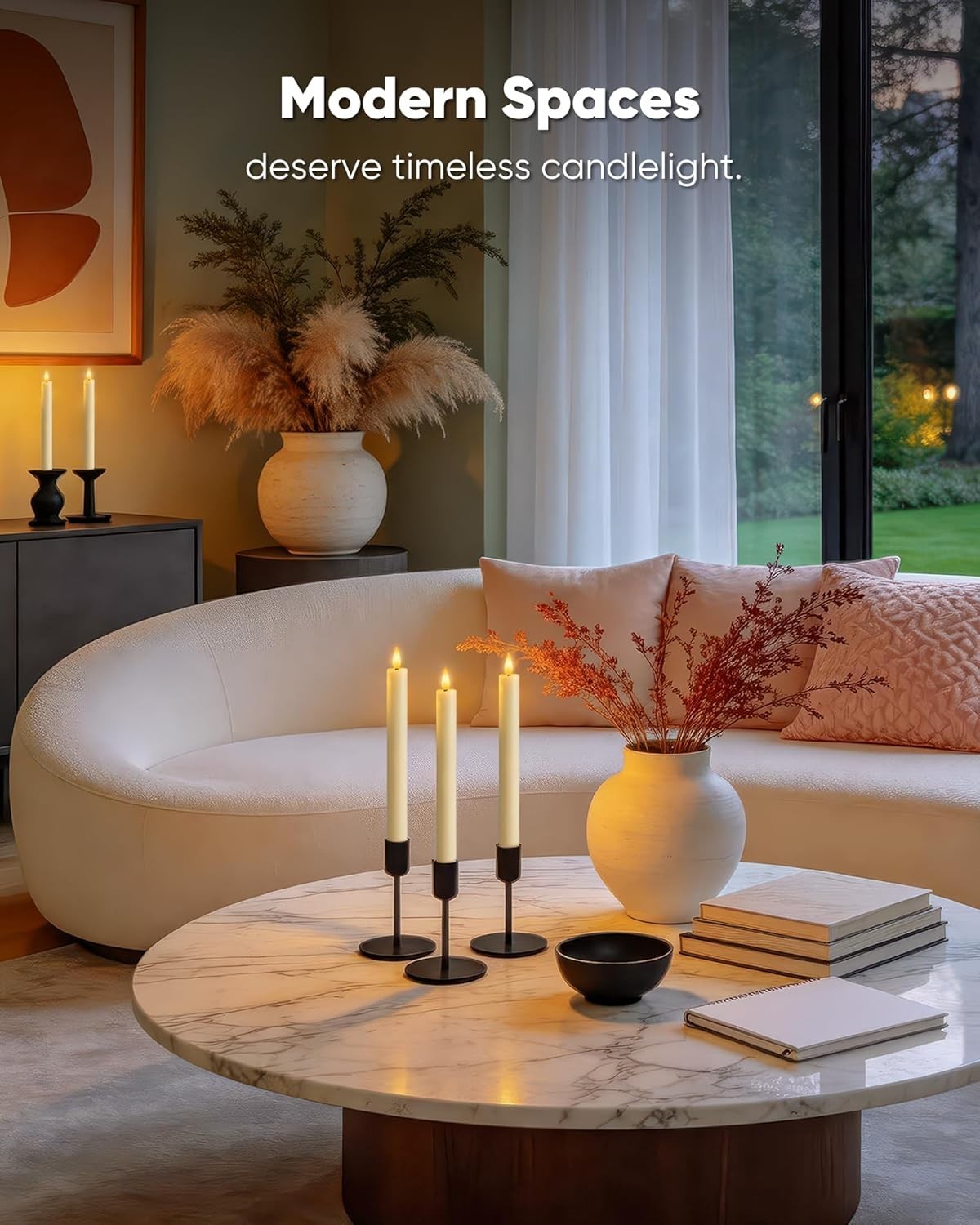 12 Pcs Ivory Flameless Taper Candles with Remote – Dimmable Flickering Light