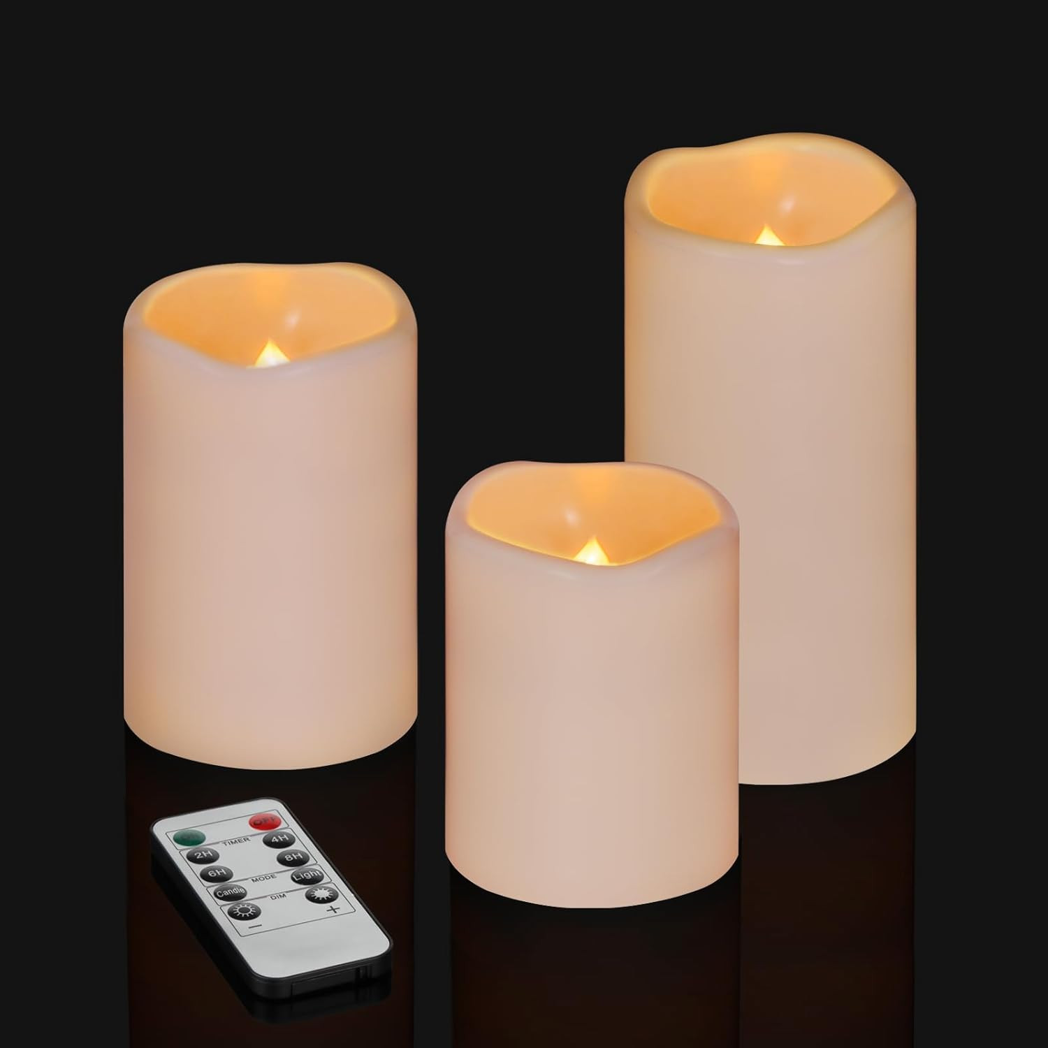 Flameless Candles 4″ 5″ 6″ Set of 3 Ivory Outdoor Indoor Pillars 3″ Diameter Bat