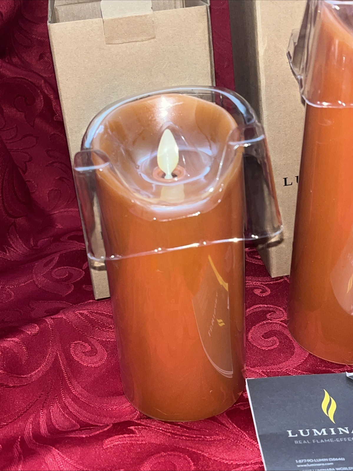 Luminara Orange Pillar Graduating Candle Set of 2 NEW IN BOX