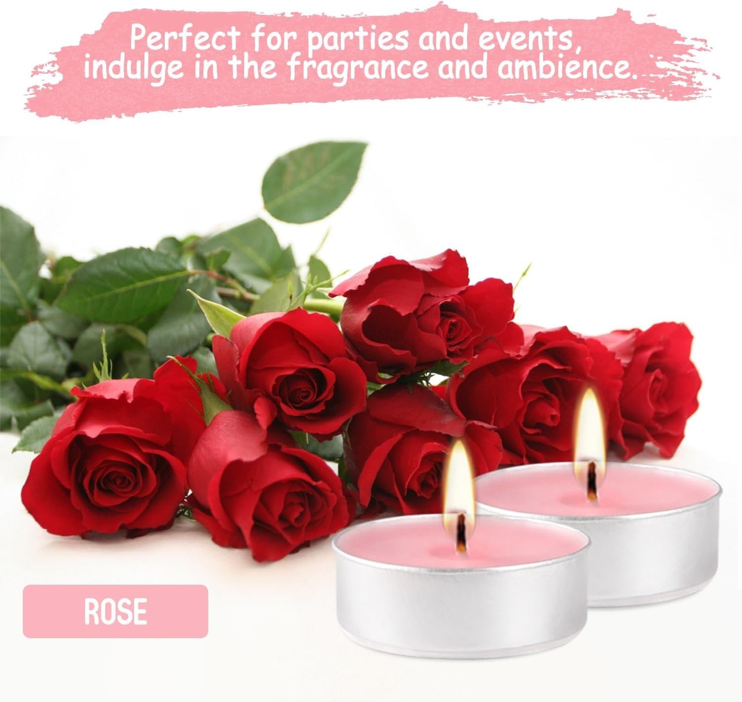 Pink Rose Scented Tea Light Candles Bulk 100 Pack Long Lasting Indoor Decor