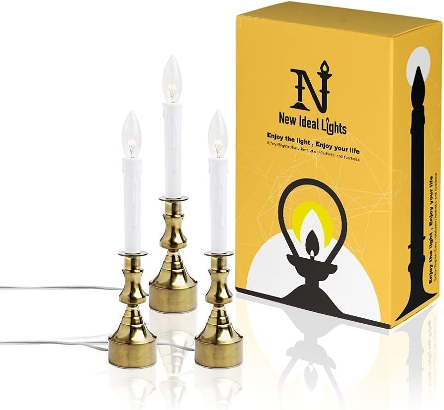 Dimmable Window Candle Electric W/ Multi Timer IR Controller, Metal Base (Brass)