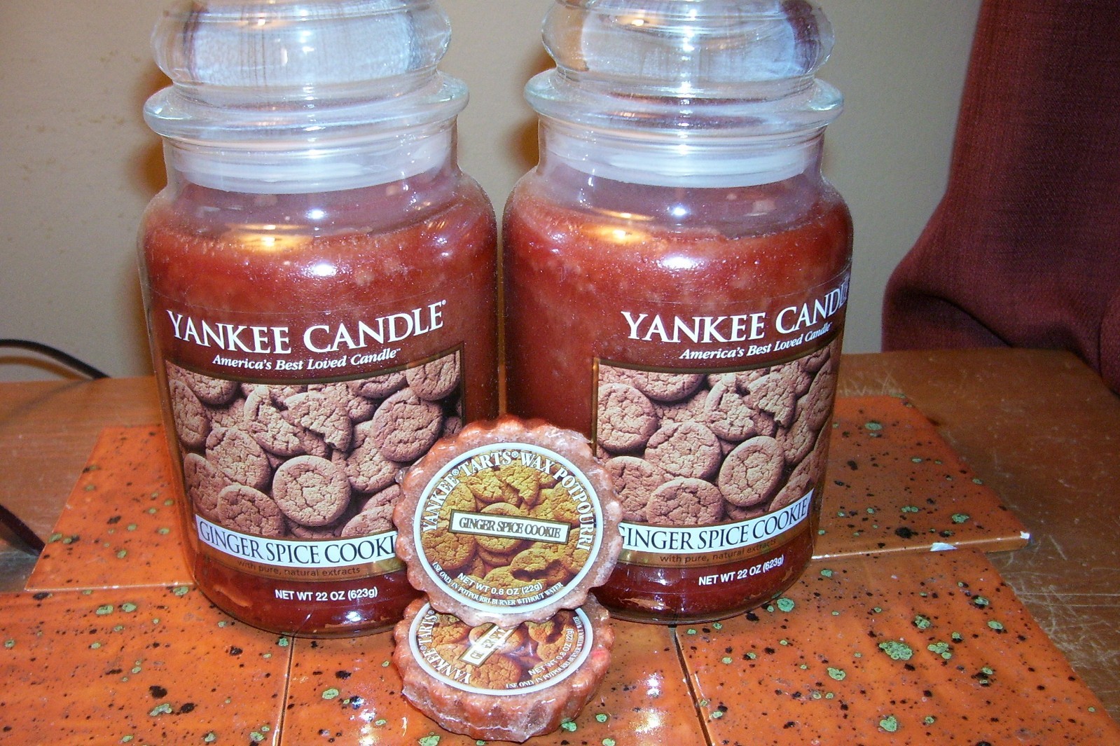 yankee candle 2-22oz JARS GINGER SPICE COOKIE + 2 TARTS