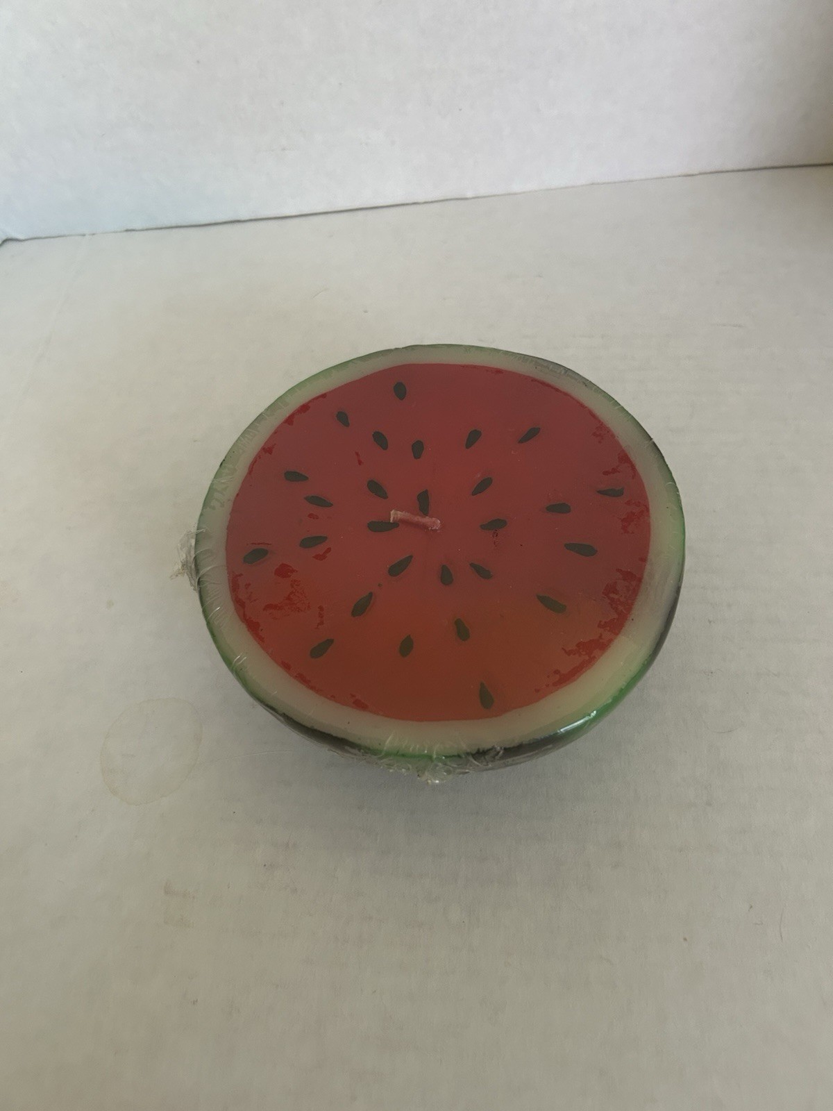 Watermelon Unscented Red/Green/White 1 Wick Round Wax Candle 3 1/2in.Tall NWIP