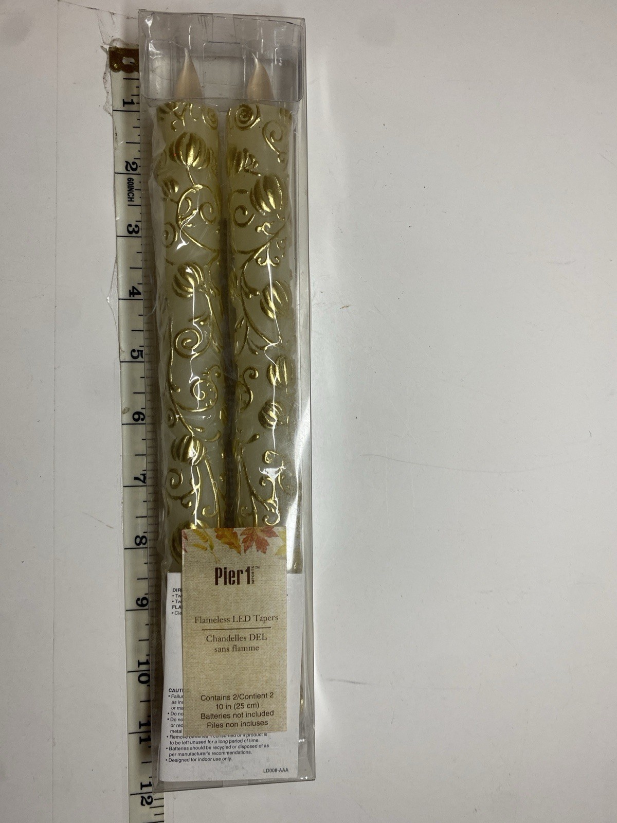 VTG NOS PIER 1 White &Gold Design Flameless LED Taper Candles Three 2-Packs