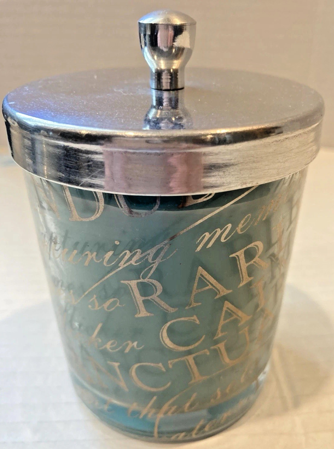 Coastal Calming Candle Inspirational Messages Glass Jar Silver Lid Beach Blue