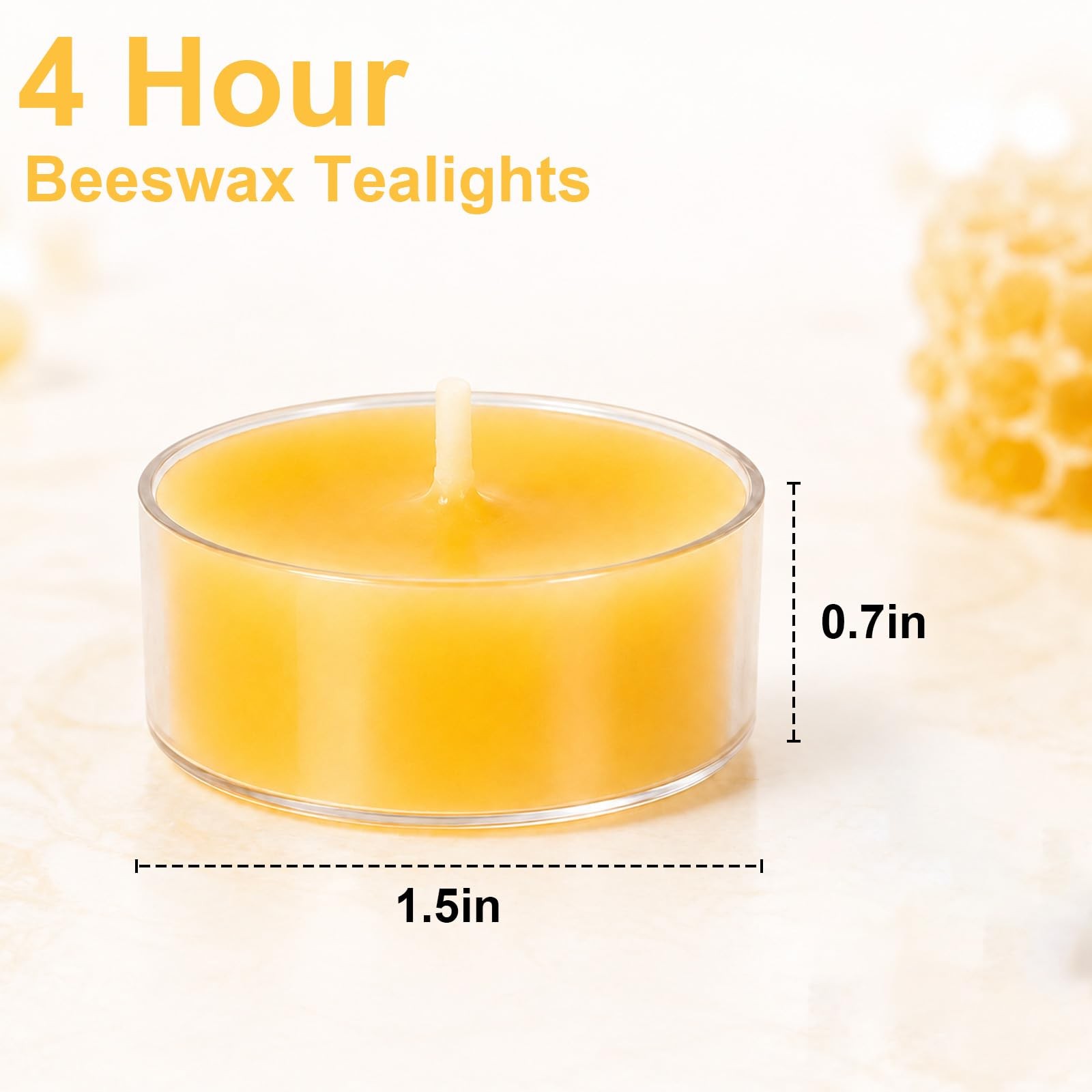 UGBEM Beeswax Tea Light Candles Bulk 4 Hour Non Toxic Natural Pure Bees Wax