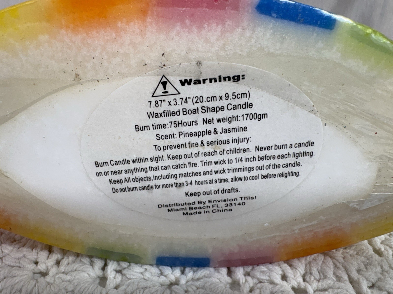 Pool Party Boat Shape Rainbow Candle 7.87″ x 3.74″ 2 Wicks Pineapple Jasmine