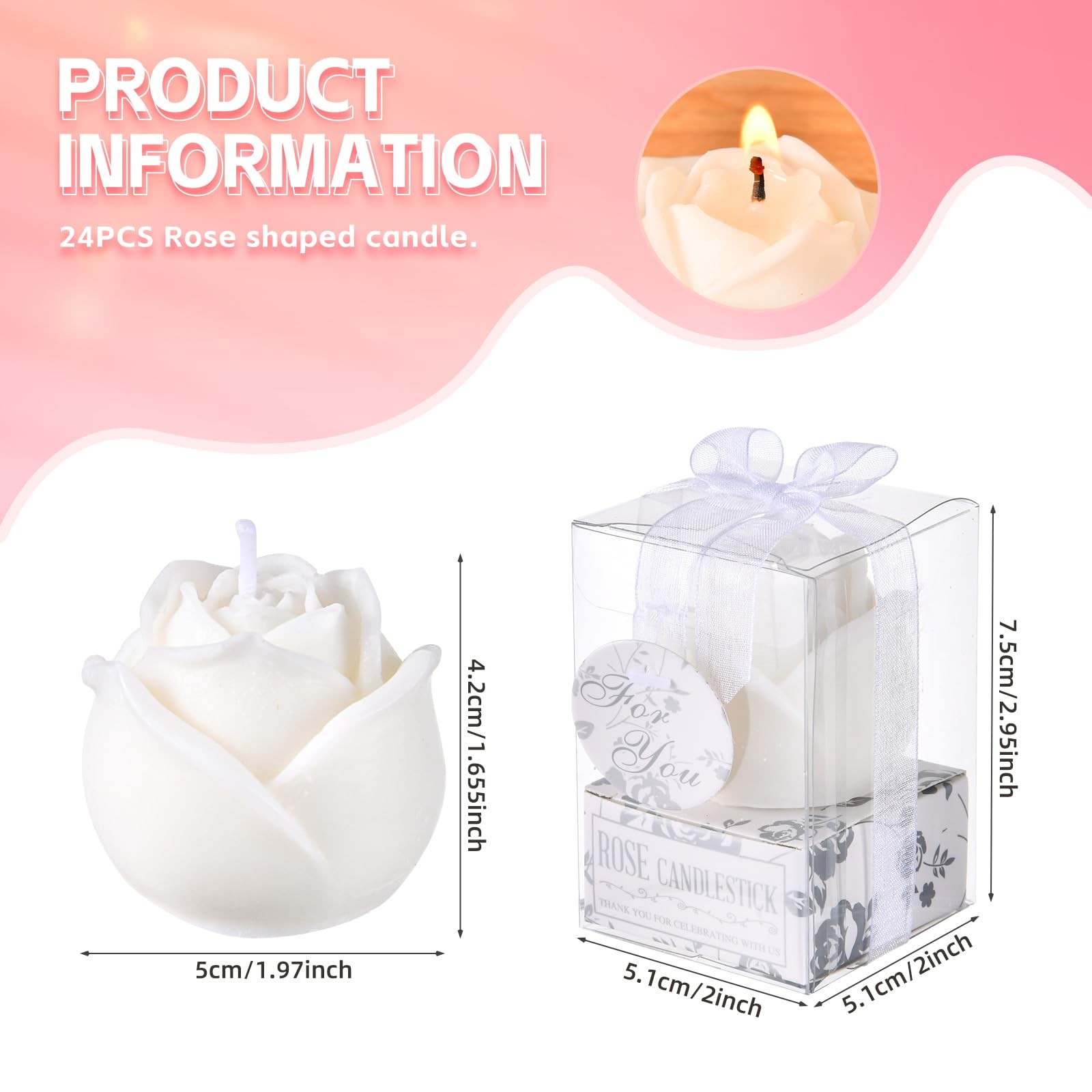 24 Set White Rose Flower Shape Candle Bulk Wedding Party Favors Romantic Hand…