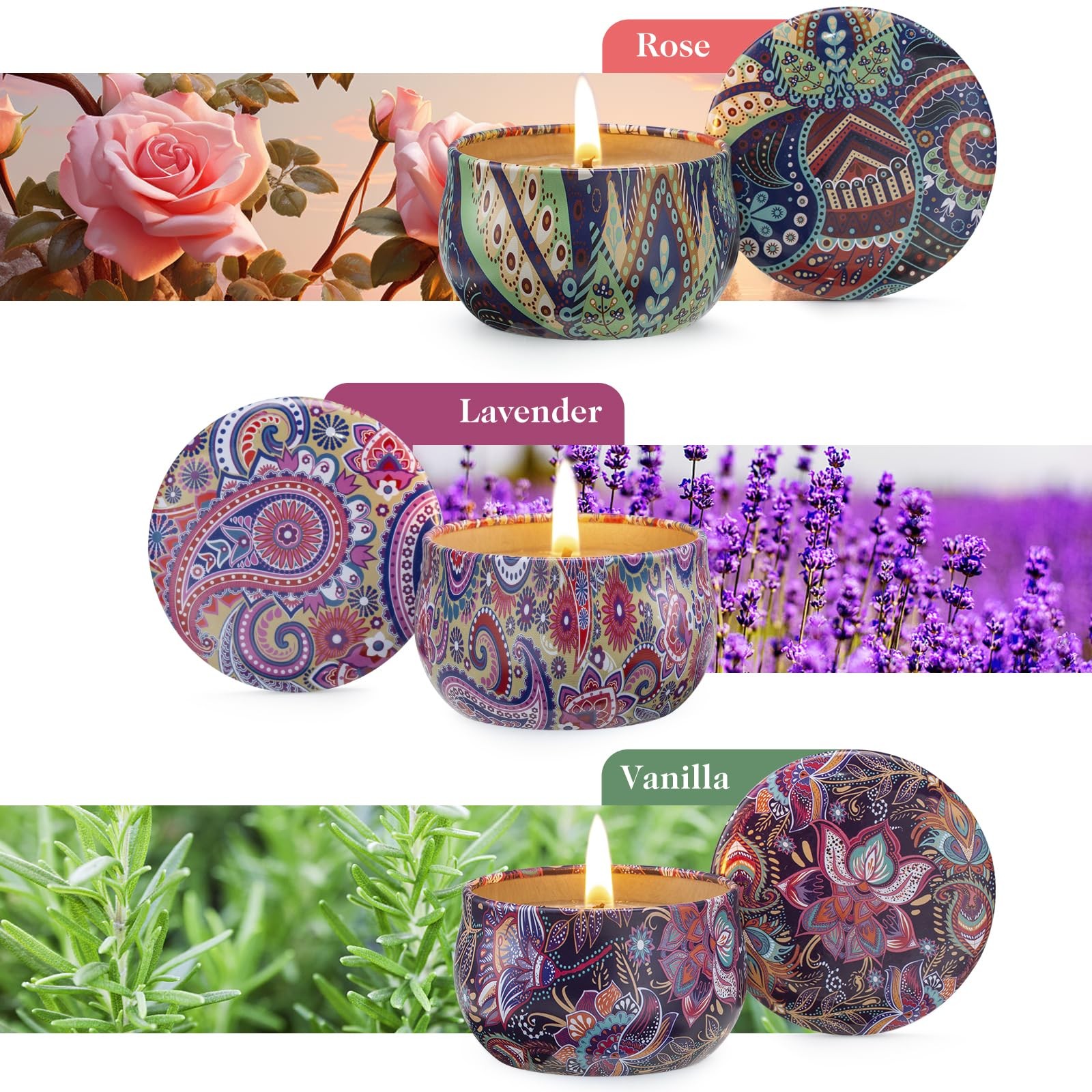 3 Pack Scented Candles, 2.5 oz Aromatherapy Candles with Floral Scents,Soy Ca…