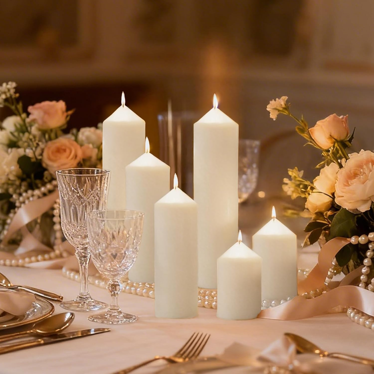 36 Pcs White Pillar Candles Bulk Set，2X3 2X6 2X8 Inch – 12 Each Size，Hurricane C