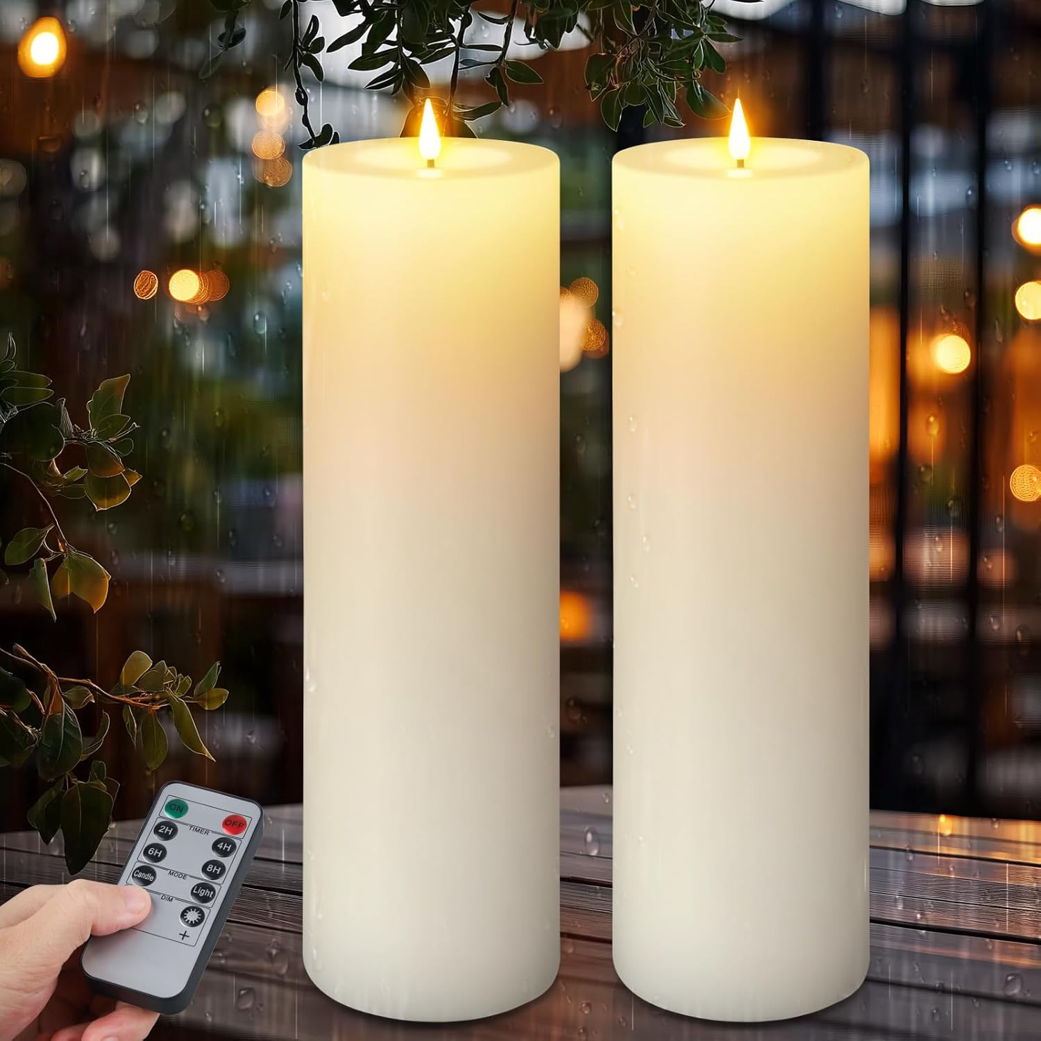 14″ X 4″ Large Outdoor Candles, Waterproof Flickering LED Flameless Candles with