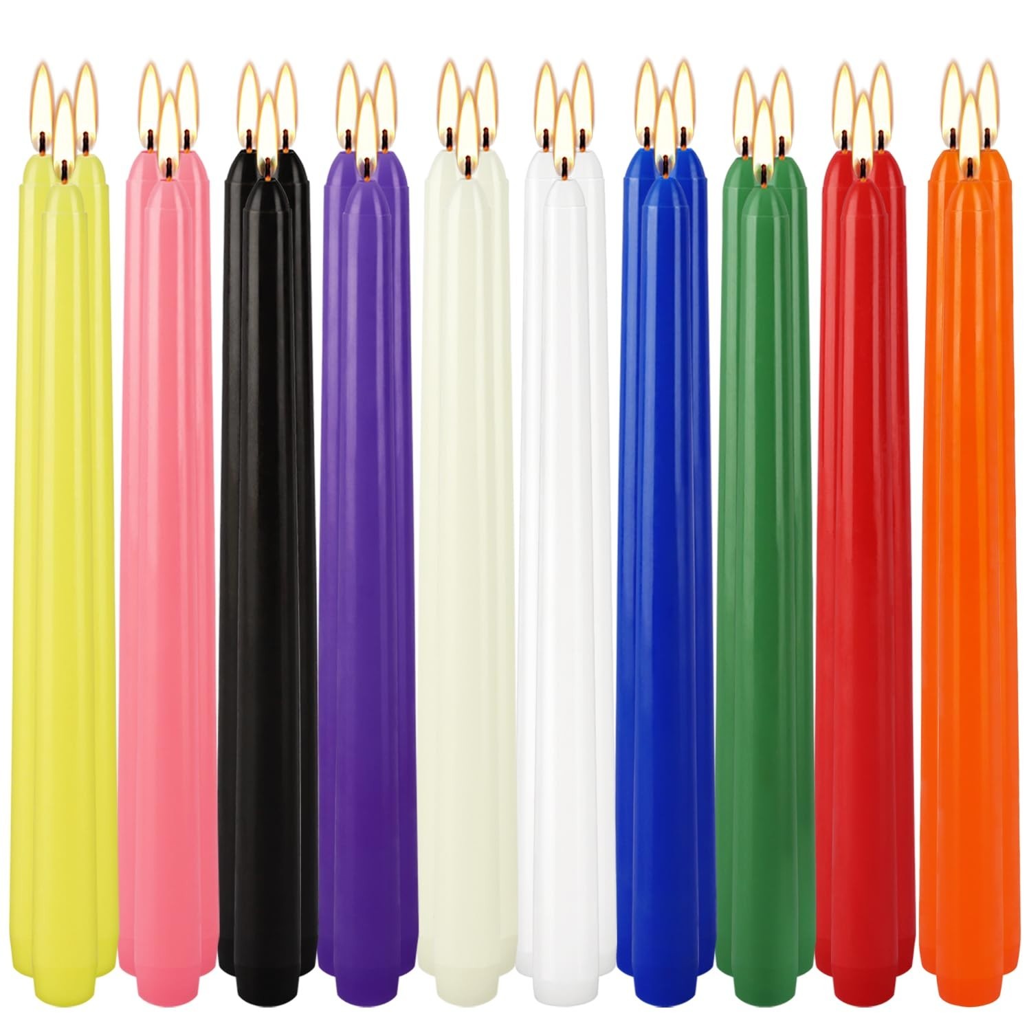 30 Pack 10″ Assorted Color Taper Candles – Unscented, Dripless for Rituals, Alta