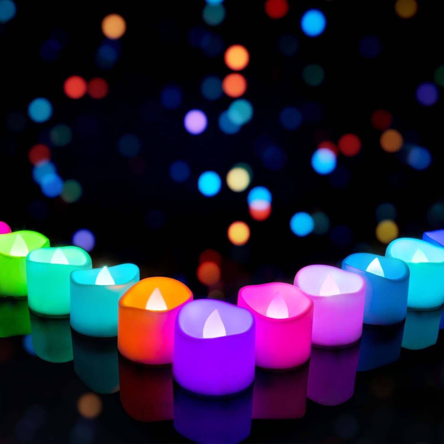 200+ Hour 12-Pack LED Tea Lights with Changing Colors – Indoor & Outdoor Use