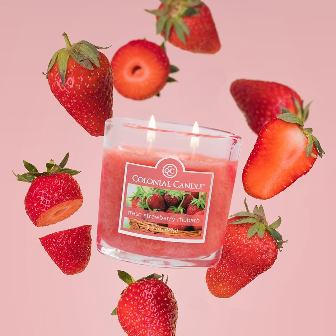 Fresh Strawberry Rhubarb Scented Jar Candle 2 Wick 3.5 oz Mottled Wax