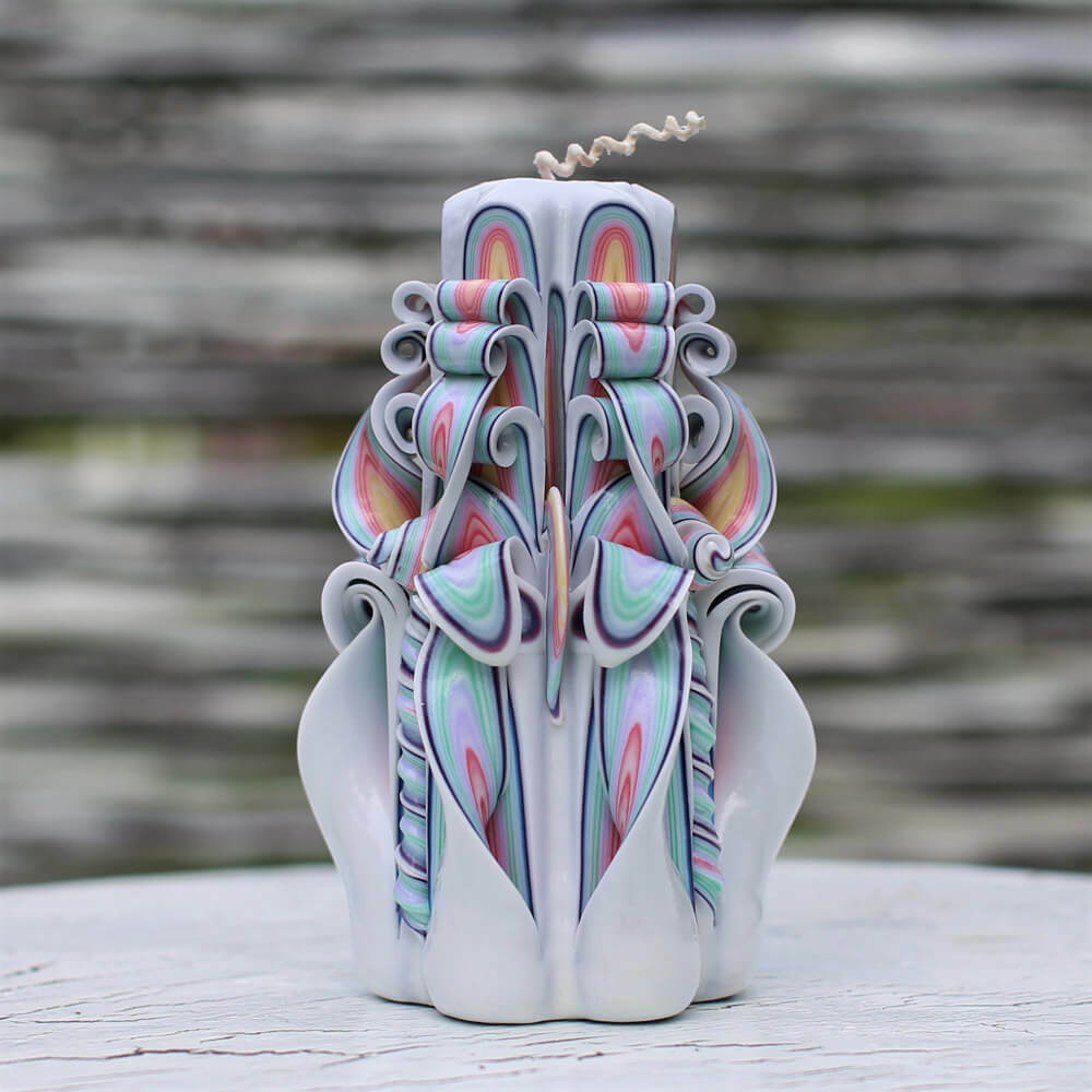 Rainbow Decorative Carved Candle, Best Christmas Gift Idea 6.7 inch