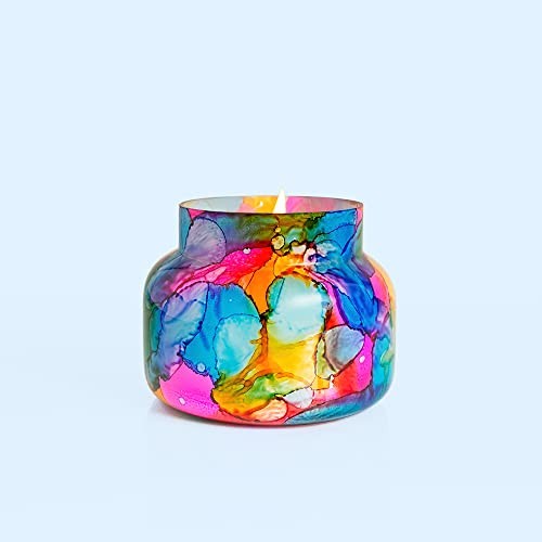 Capri Blue Scented Candle with Rainbow Watercolor Glass Candle Holder – Cotton