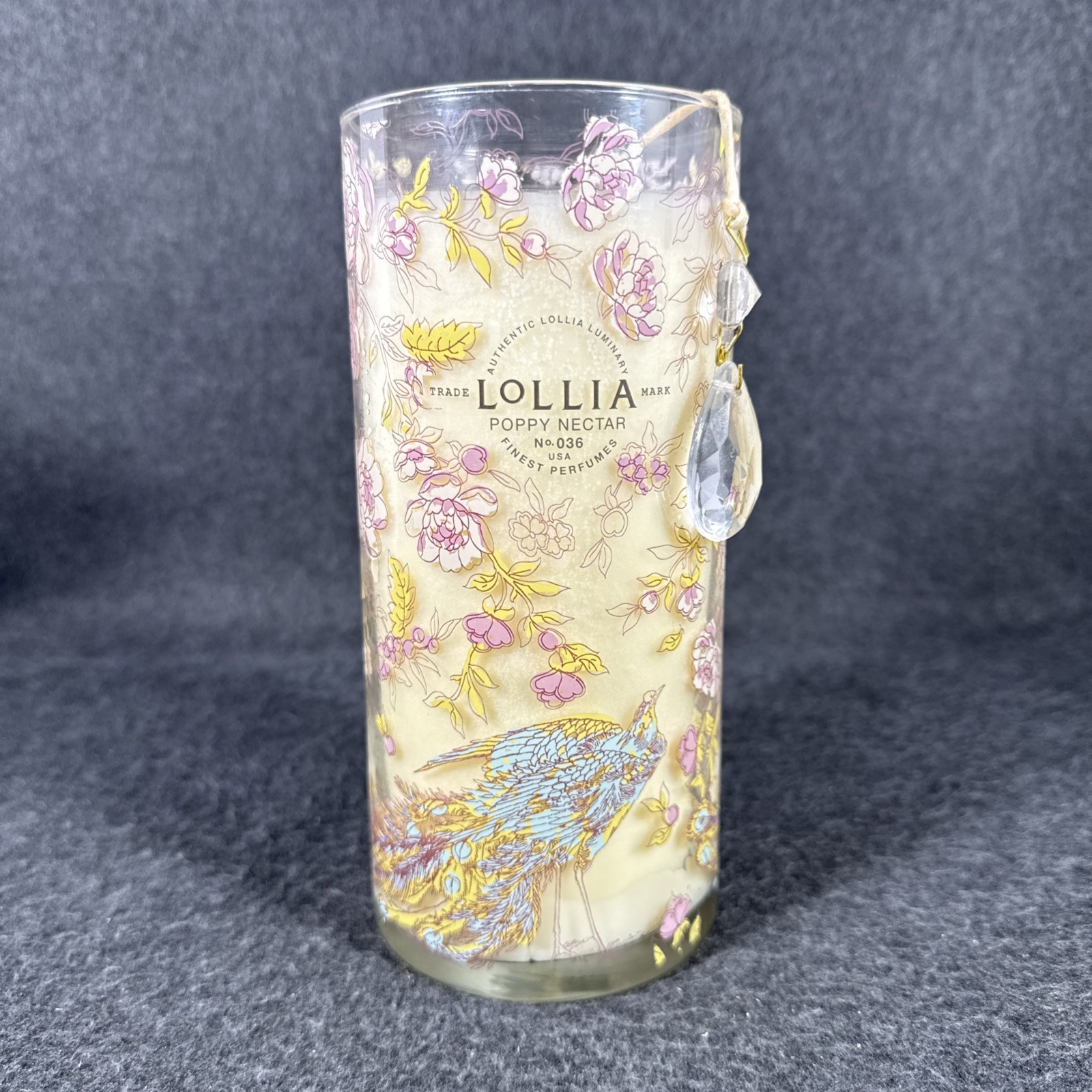 LoLLIA Poppy Nectar No. 036 Luminary Candle Fine Perfumes w/ Crystal NWOB 7.5”