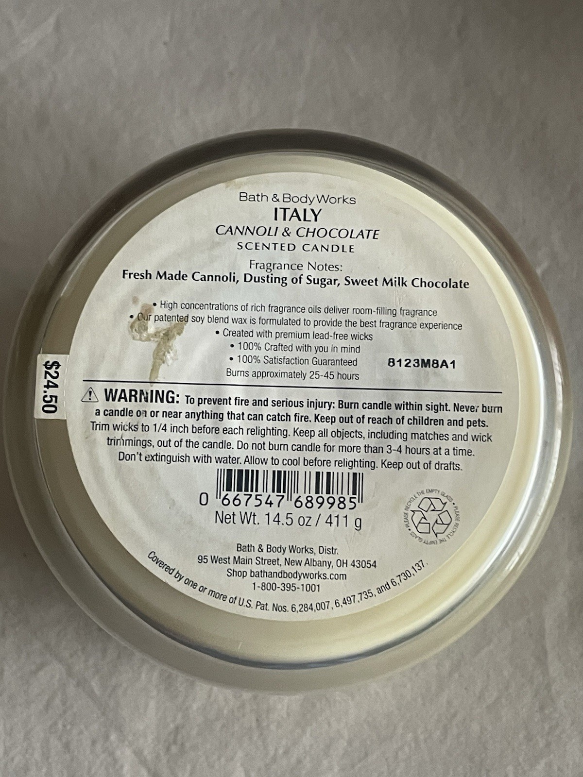 Bath & Body Works 3-Wick Scented Candle ITALY CANNOLI & CHOCOLATE 25-45hrs