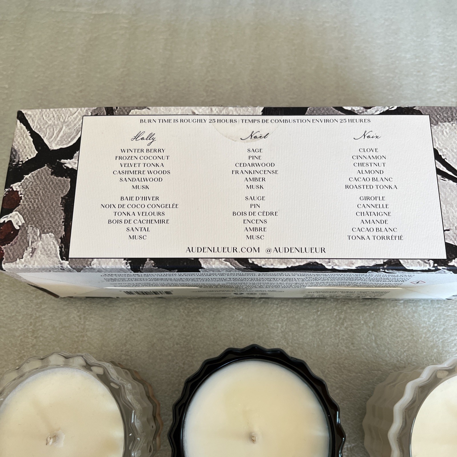 AUDEN LUEUR HOLIDAY CANDLE TRIO (3) Coconut & Soy Blend Mini Scented Candles