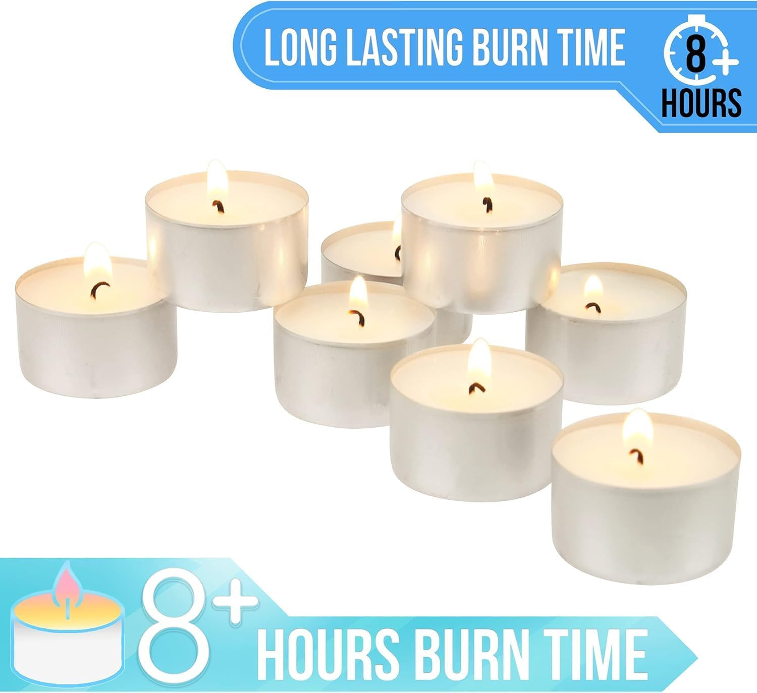300 Pack Unscented 8 Hour Extended Burn Time Tea Light Candles