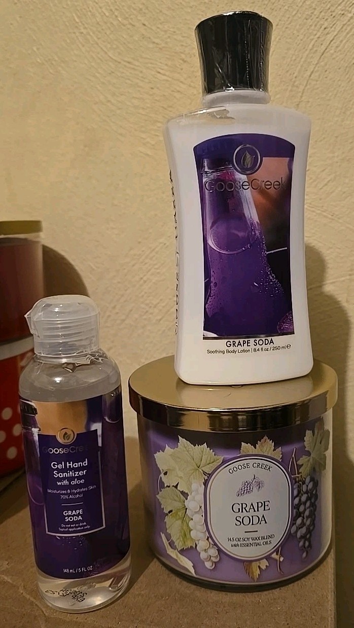 NEW Set of 3 Goose Creek Candle GRAPE SODA 🍇 BUNDLE 🍇 FULL SIZE PRODUCTS