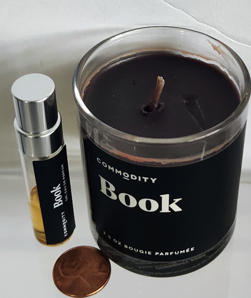 2pc COMMODITY Fragrances BOOK Mini CANDLE & SPRAY PARFUM *Original Formula* NEW