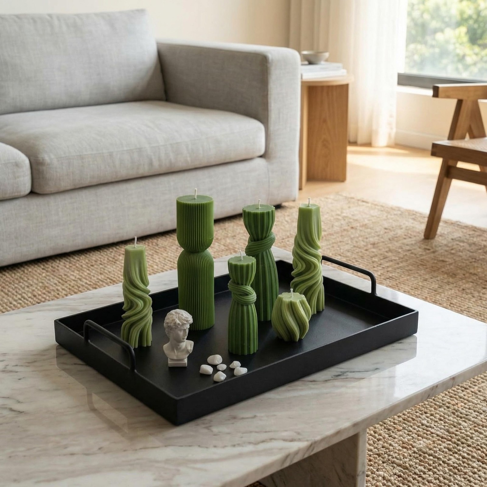 Threlaco 6 Pcs Pillar Candles Decorative Modern Aesthetic Ribbed Candle Set C…